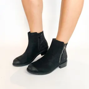 Miss Black, black diamante block heel boot