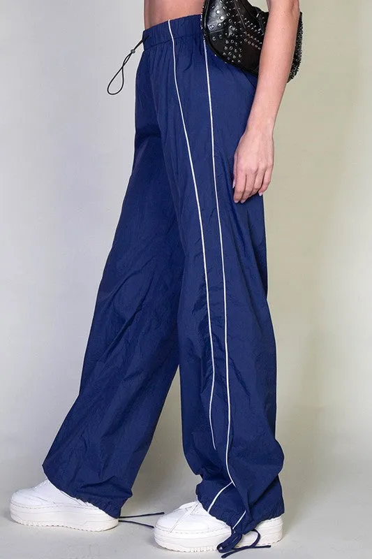 Navy Piping Detail Parachute Pants