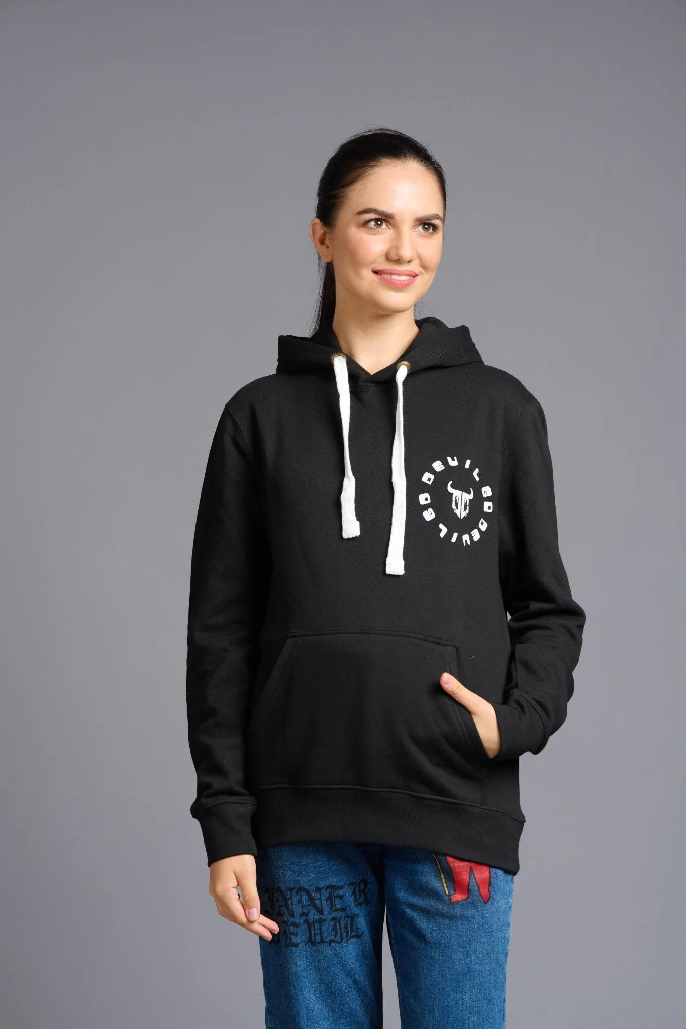 Never Give Up (in Green) Printed Black Hoodie for Women