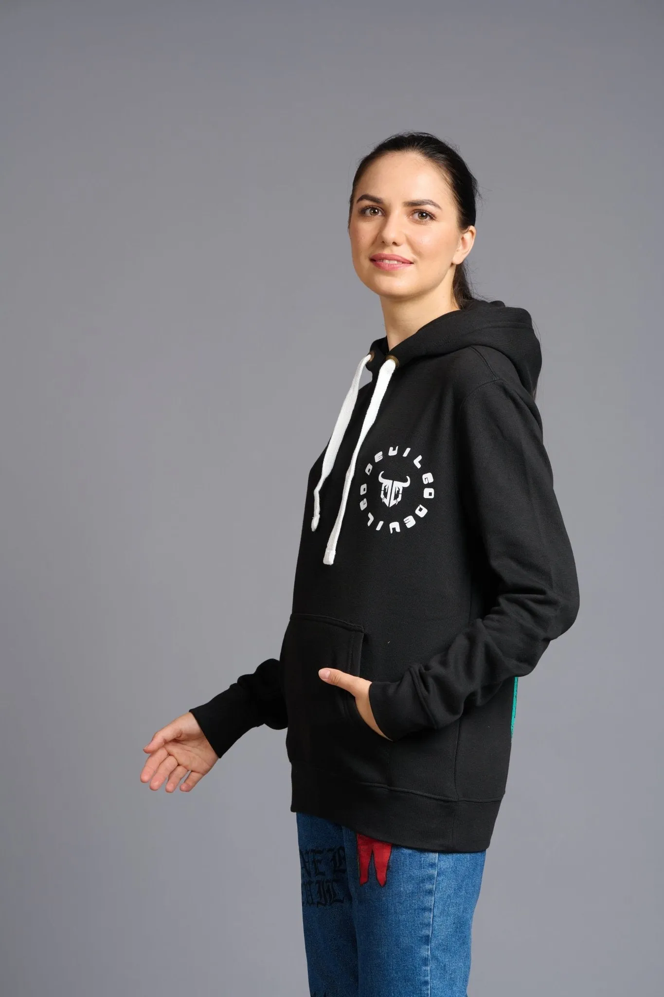 Never Give Up (in Green) Printed Black Hoodie for Women