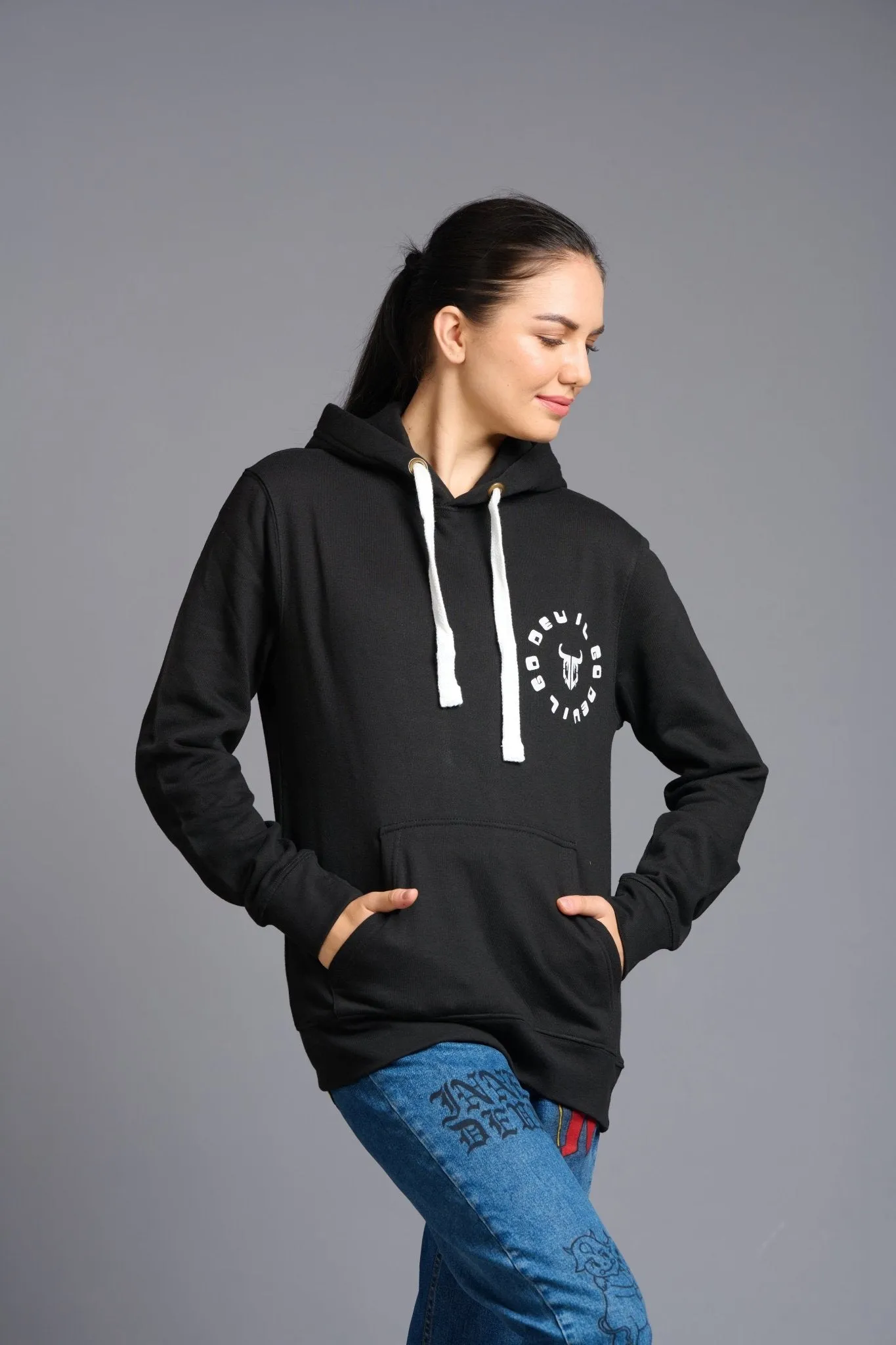 Never Give Up (in Green) Printed Black Hoodie for Women