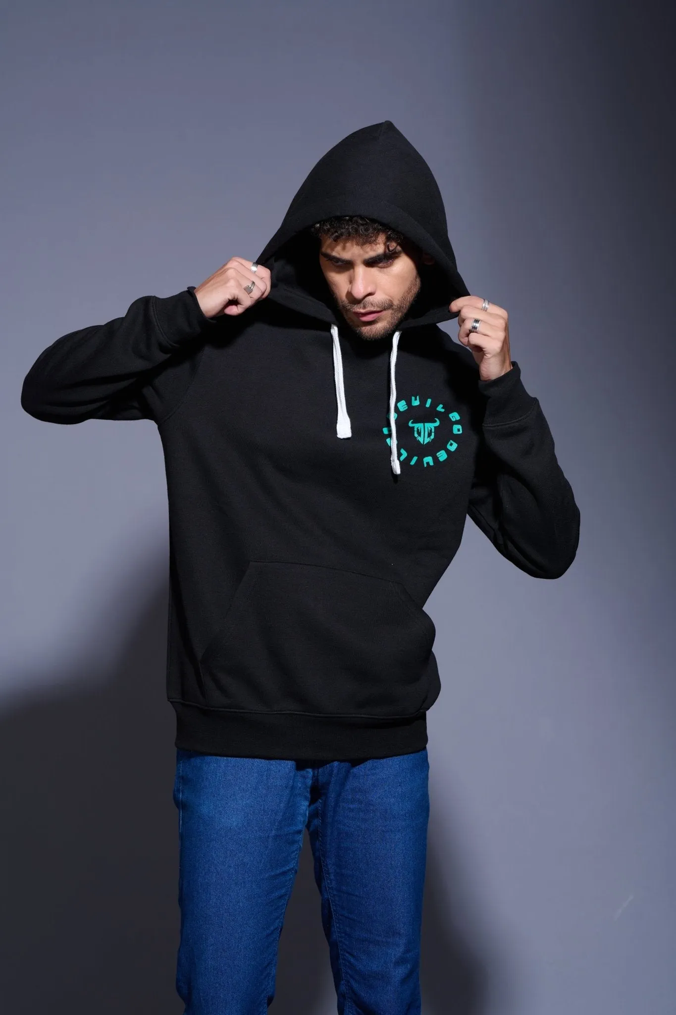 Never Give Up Printed Black Hoodie for Men