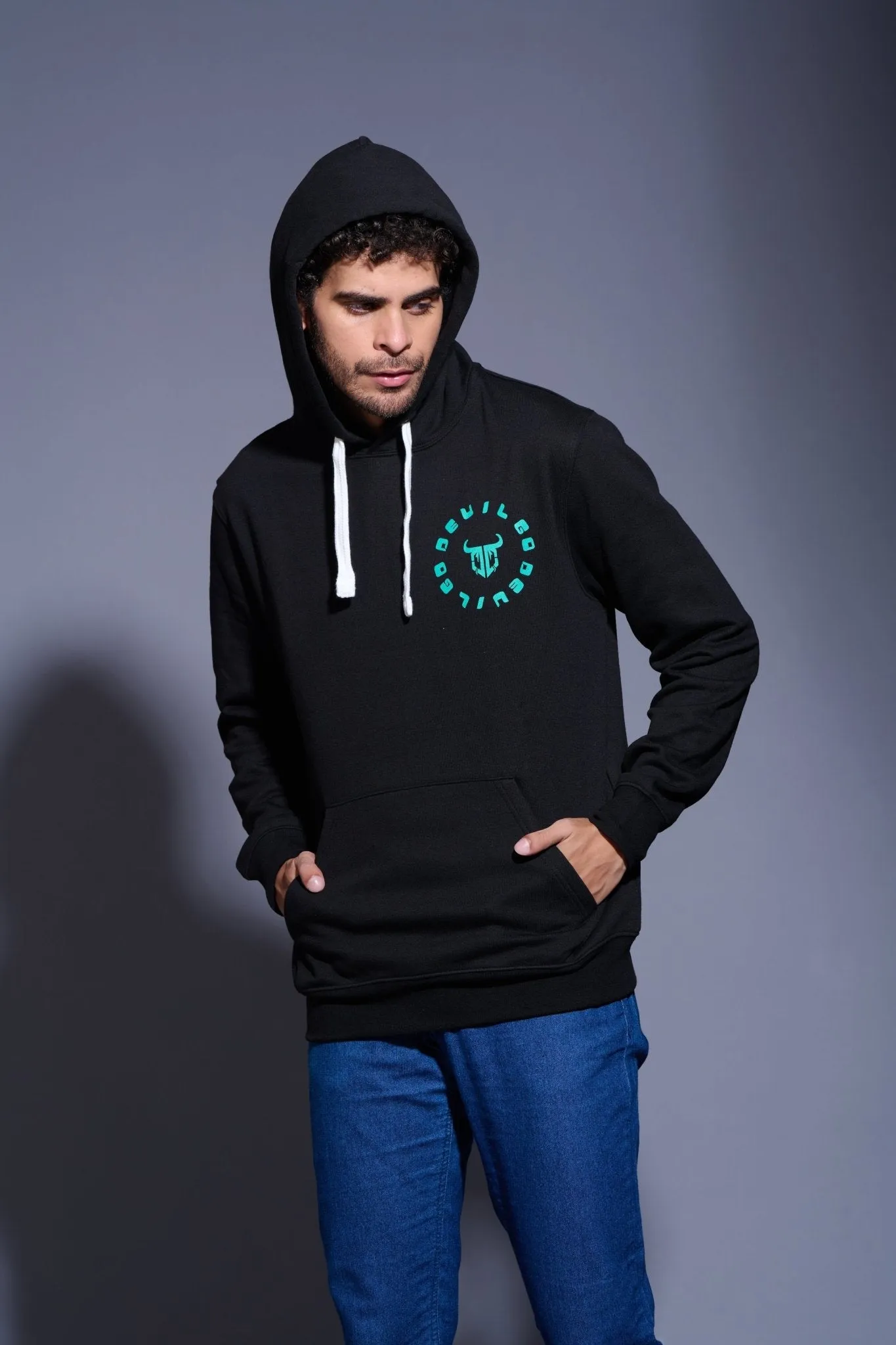 Never Give Up Printed Black Hoodie for Men