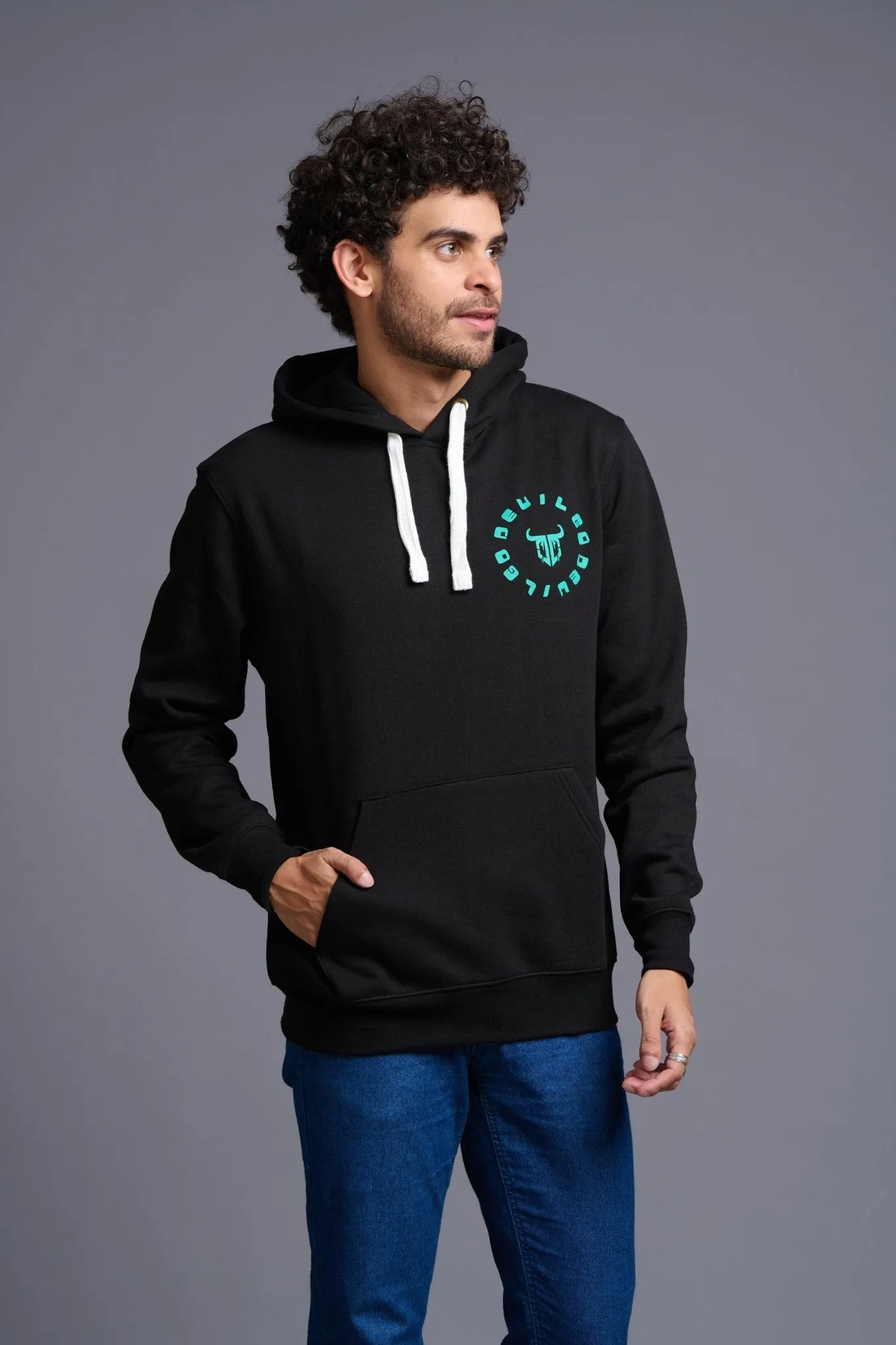 Never Give Up Printed Black Hoodie for Men