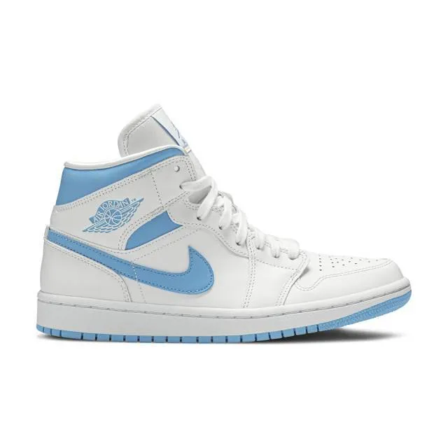 Nike women's air jordan 1 mid (unc/ white/ carolina blue/ dark powder blue) sizes 6-10 bq6472-114