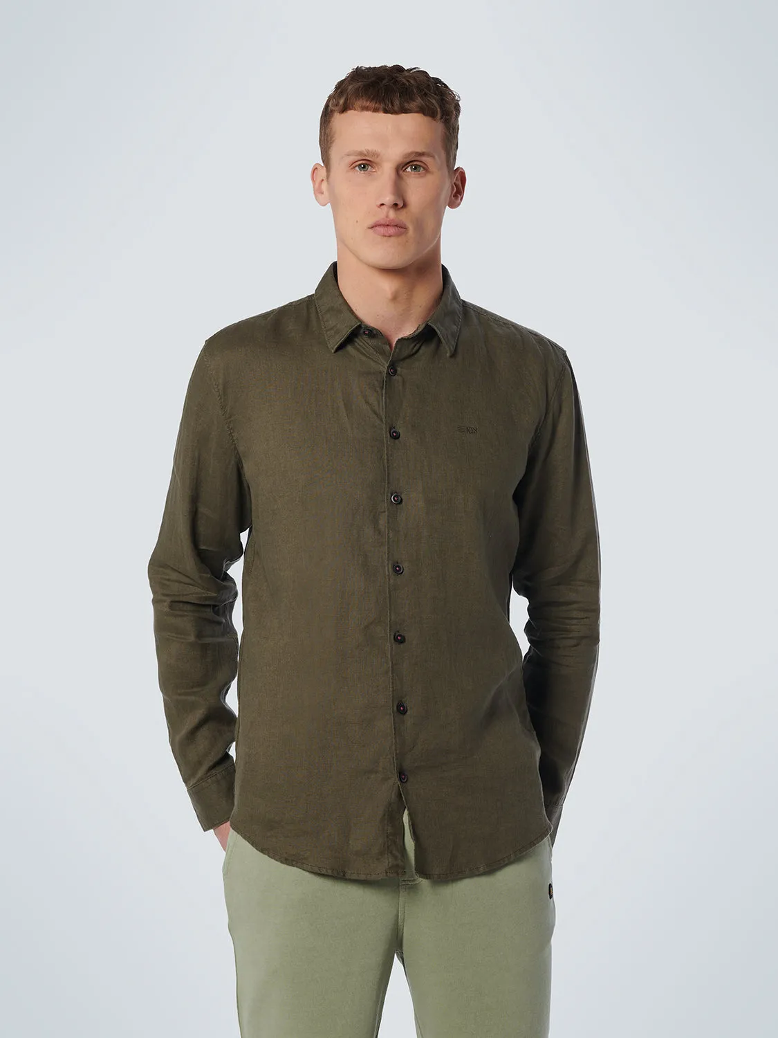 No Excess - Long Sleeve Linen Shirt - White or Army Green