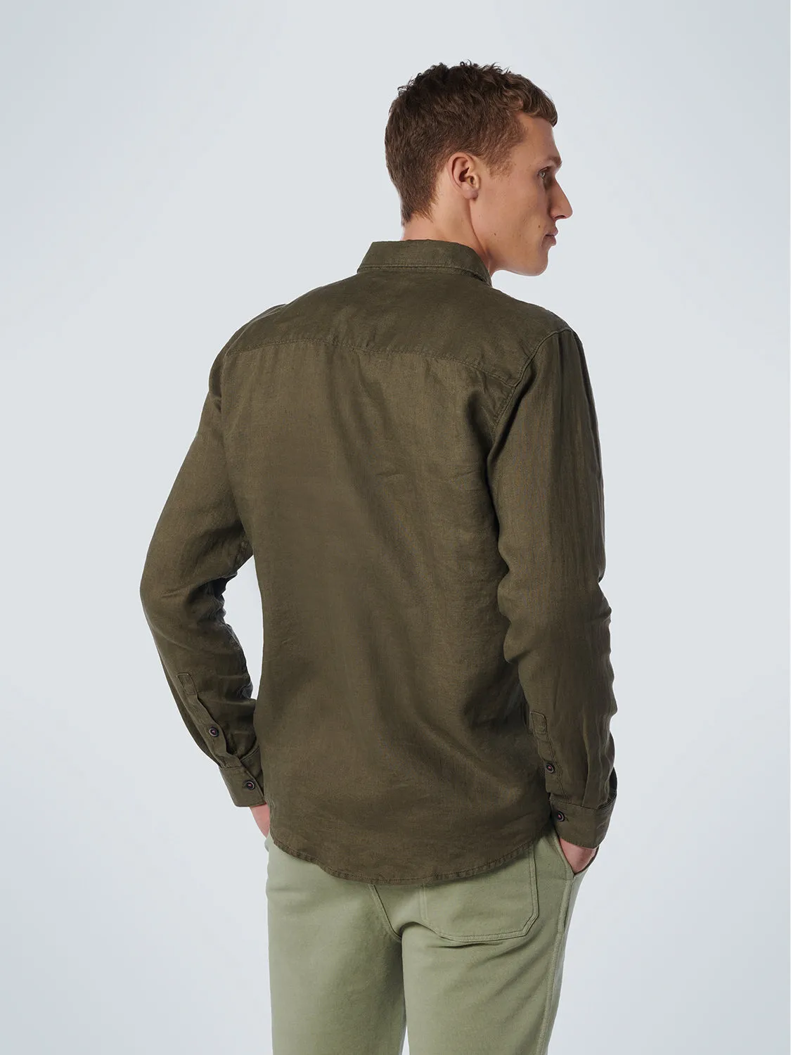 No Excess - Long Sleeve Linen Shirt - White or Army Green