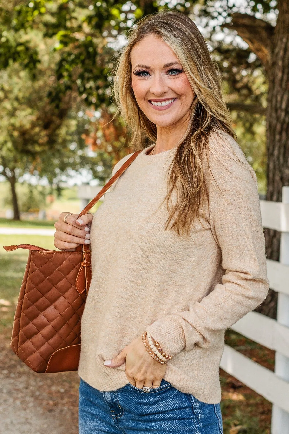 No Regrets Brushed Knit Sweater- Oatmeal