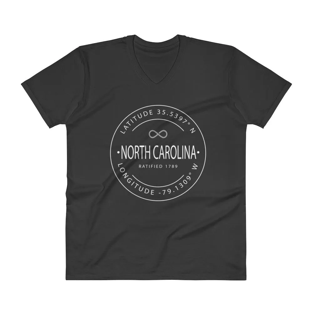 North Carolina - V-Neck T-Shirt - Latitude & Longitude