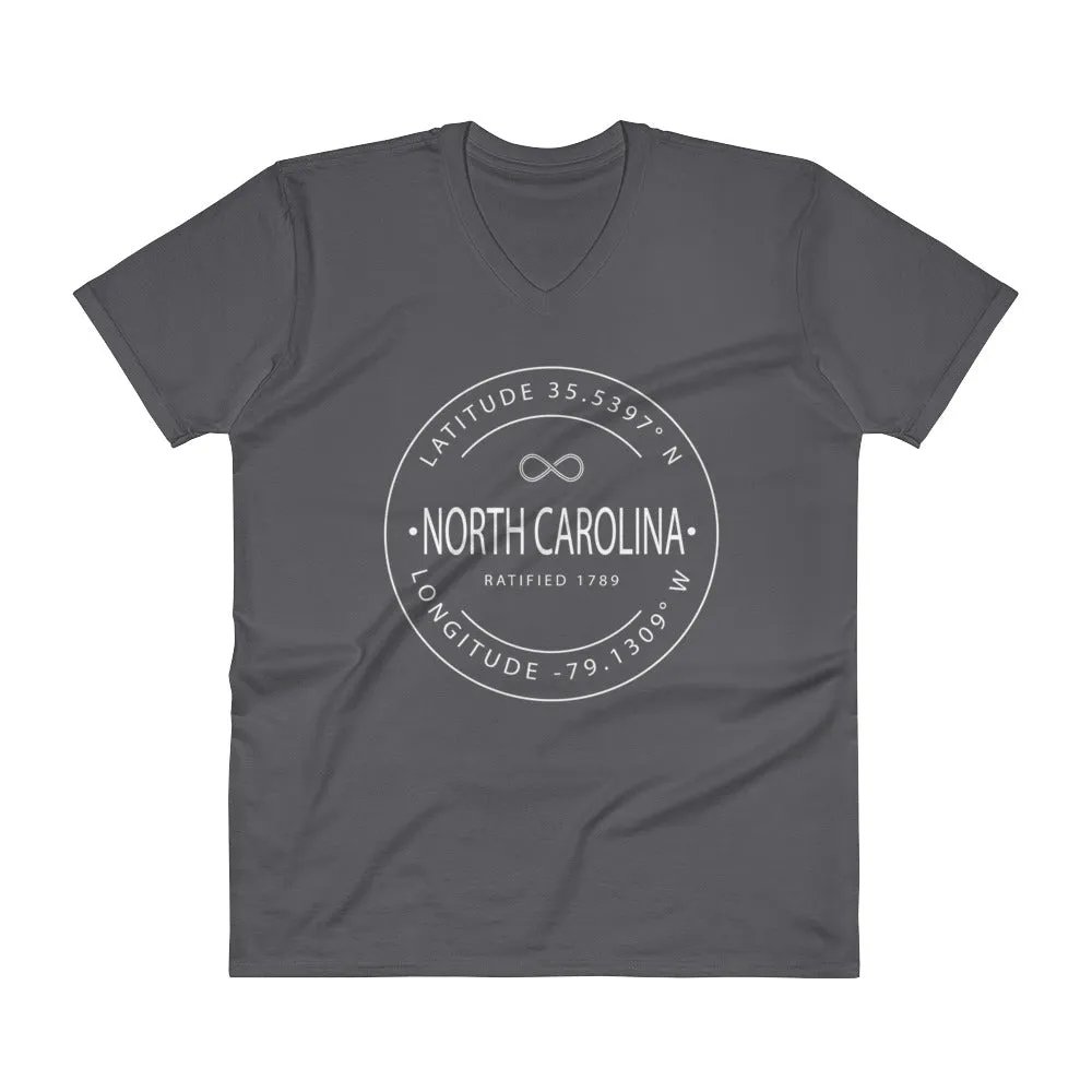 North Carolina - V-Neck T-Shirt - Latitude & Longitude