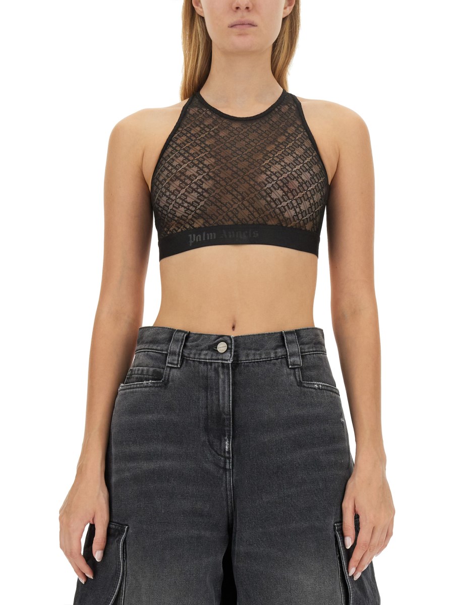 PALM ANGELS    AMERICA LACE TOP WITH LOGO