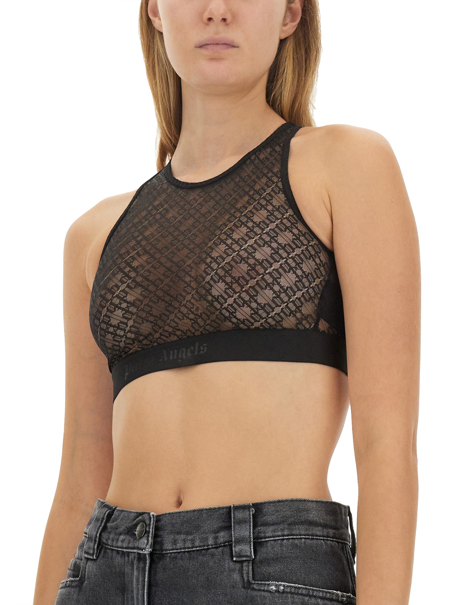 PALM ANGELS    AMERICA LACE TOP WITH LOGO