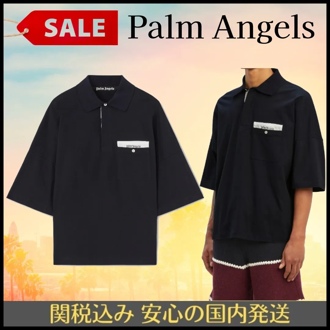 Palm Angels  |Street Style Plain Cotton Short Sleeves Logo Polos