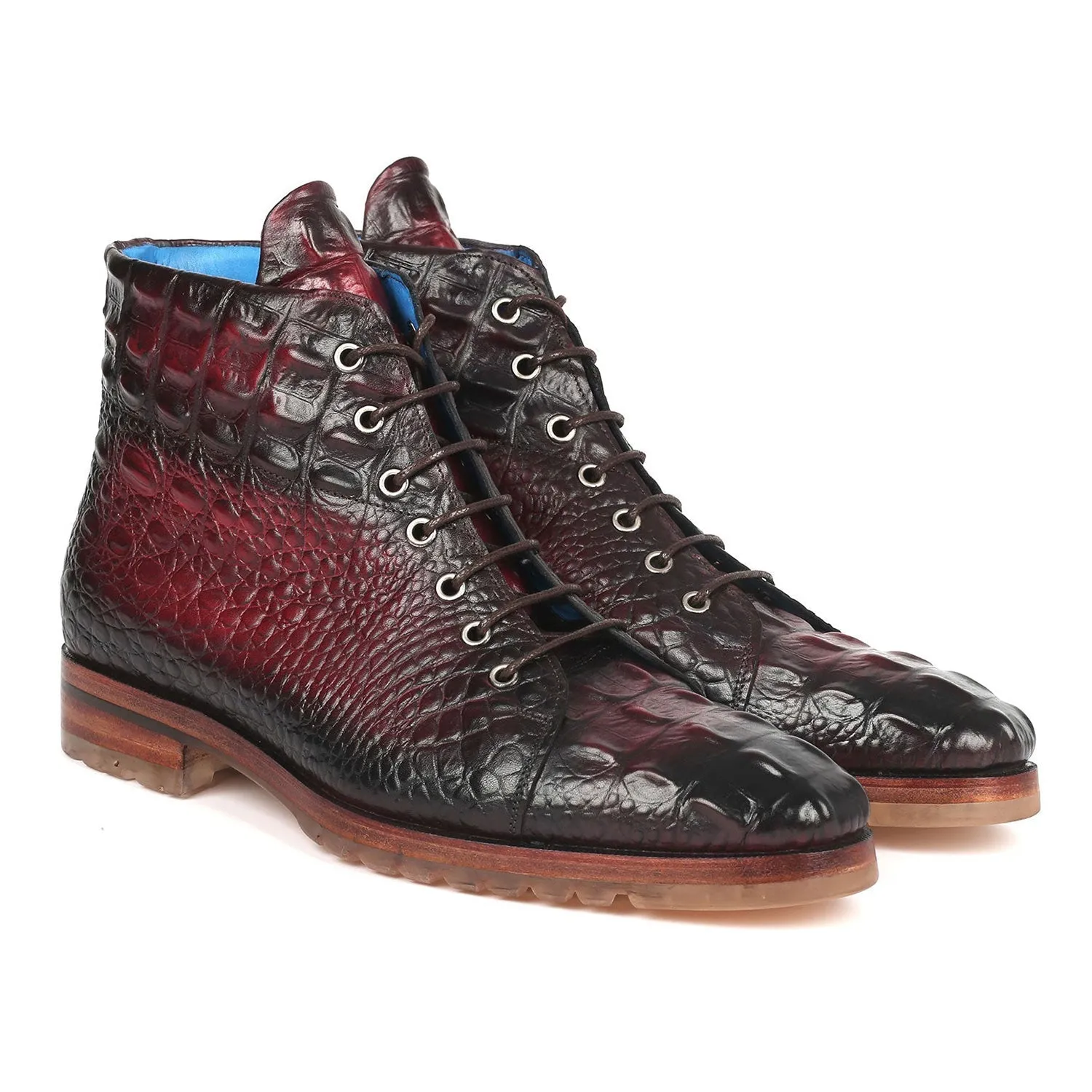 Paul Parkman 12811-BRD Men's Shoes Bordeaux Crocodile Print Leather Boots (PM6333)