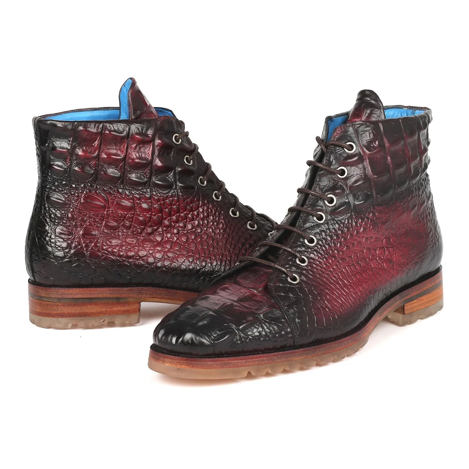 Paul Parkman 12811-BRD Men's Shoes Bordeaux Crocodile Print Leather Boots (PM6333)