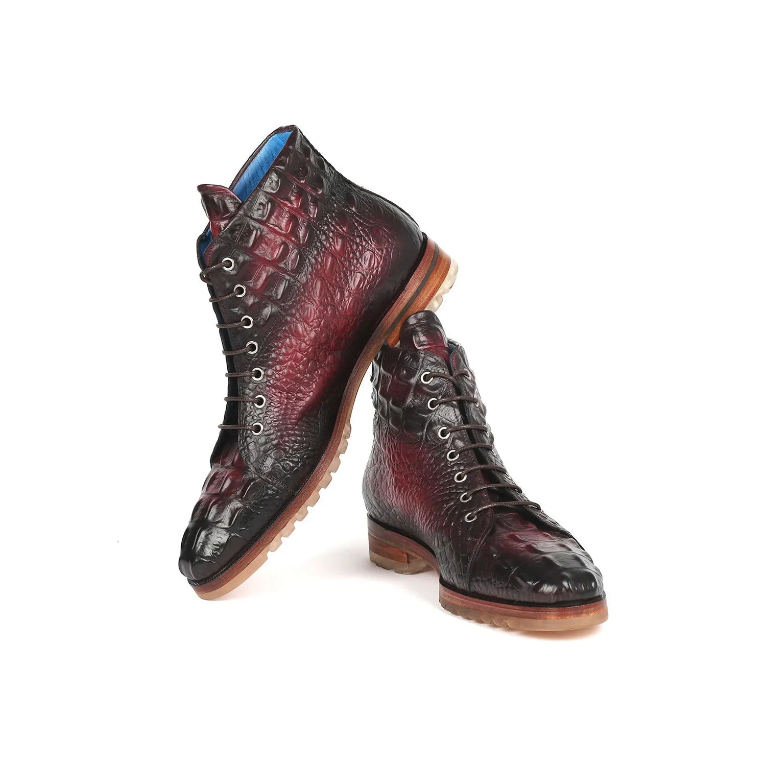 Paul Parkman 12811-BRD Men's Shoes Bordeaux Crocodile Print Leather Boots (PM6333)