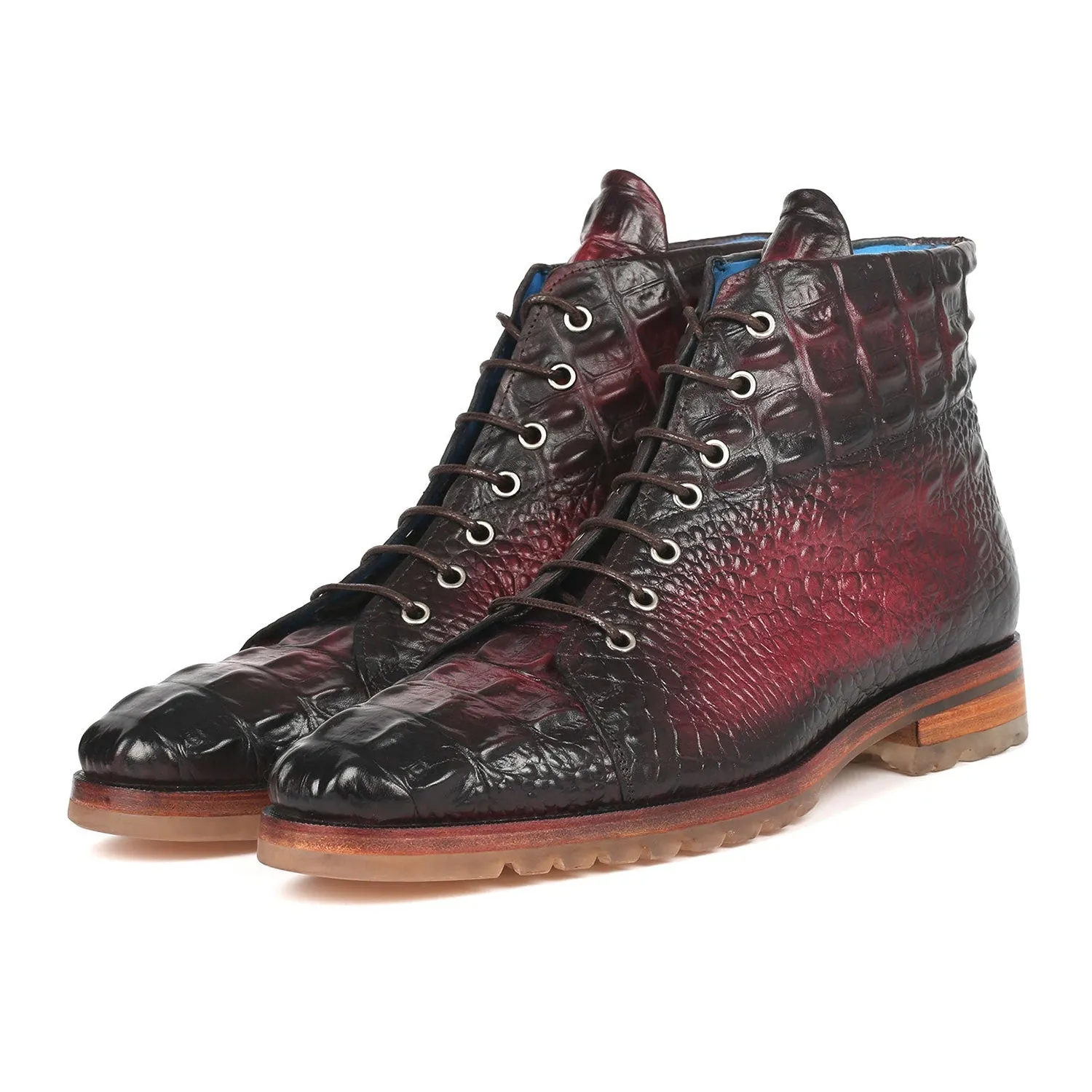 Paul Parkman 12811-BRD Men's Shoes Bordeaux Crocodile Print Leather Boots (PM6333)