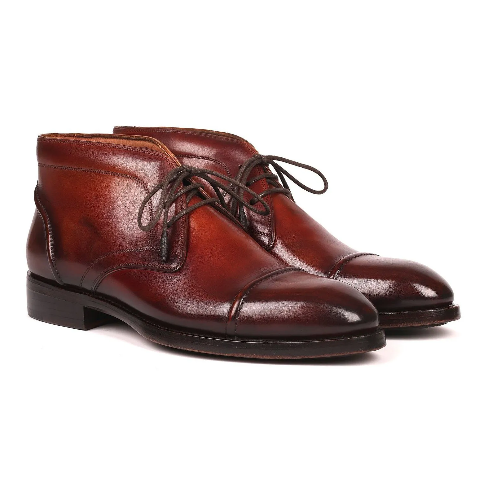 Paul Parkman 144BRW68 Men's Shoes Brown Calf-Skin Leather Cap-Toe Chukka Boots(PM6252)