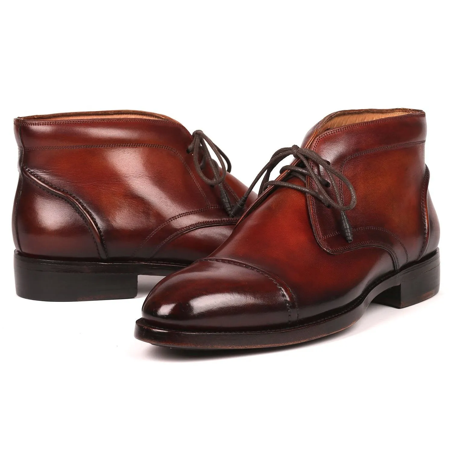 Paul Parkman 144BRW68 Men's Shoes Brown Calf-Skin Leather Cap-Toe Chukka Boots(PM6252)