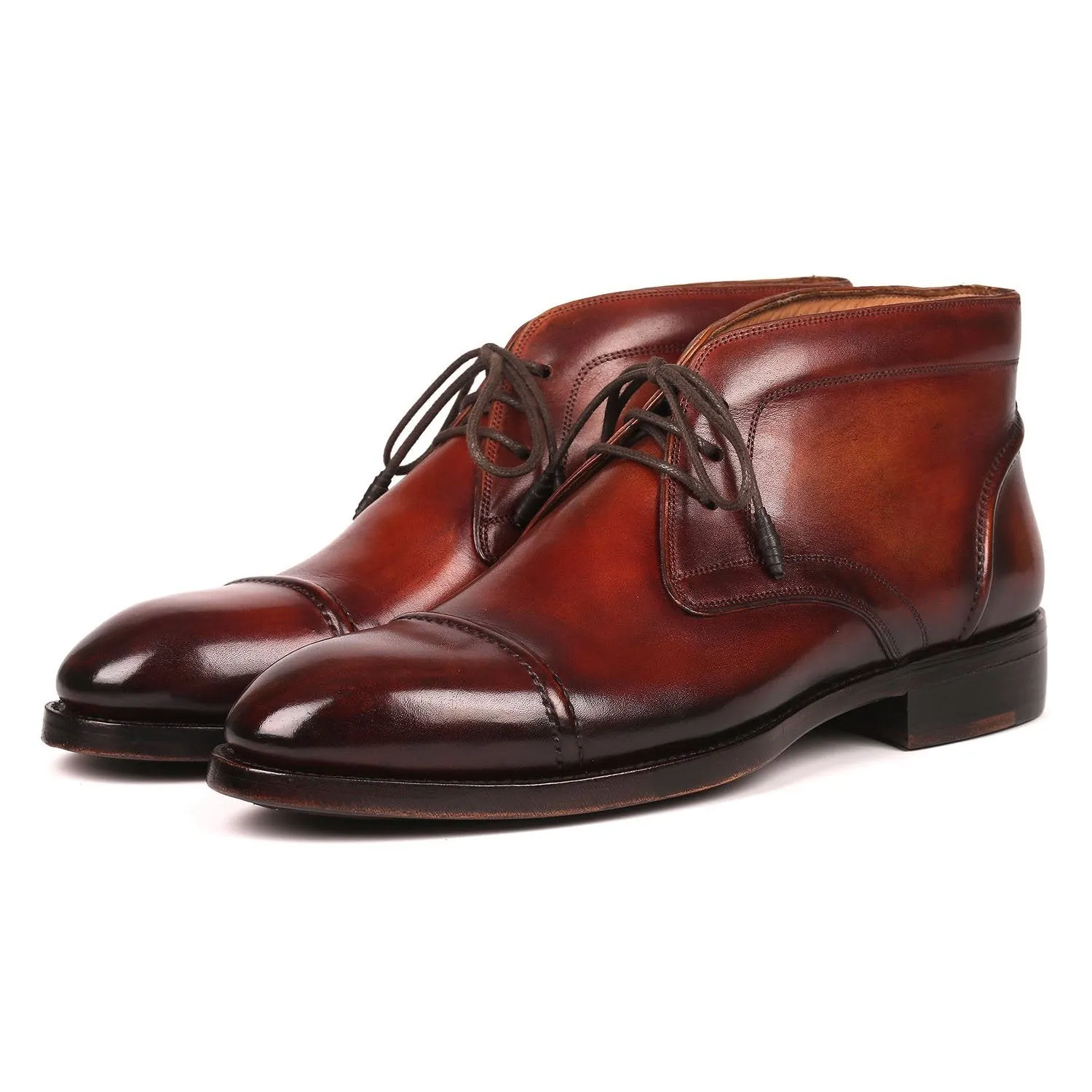 Paul Parkman 144BRW68 Men's Shoes Brown Calf-Skin Leather Cap-Toe Chukka Boots(PM6252)