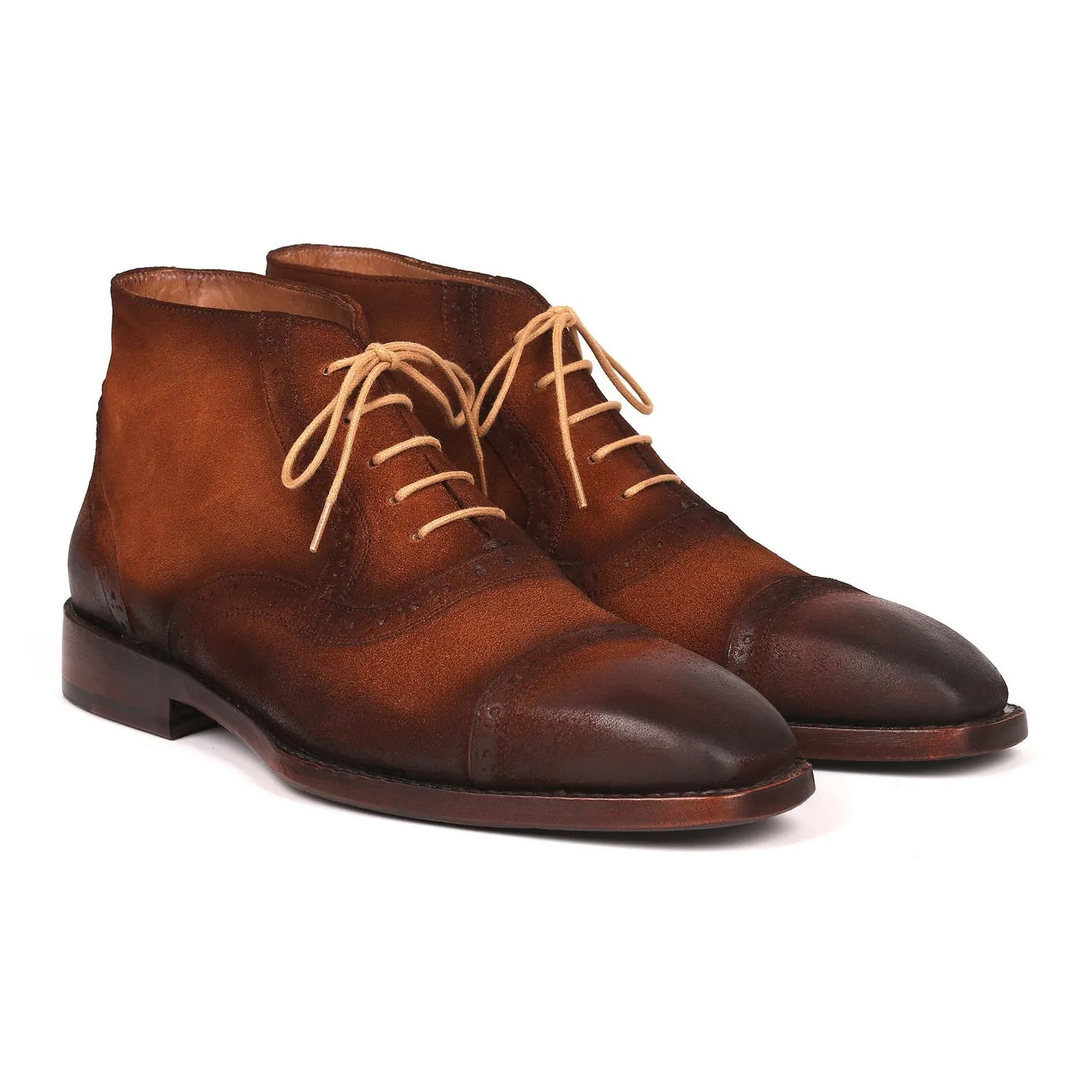 Paul Parkman 644BRW17 Men's Shoes Antique Brown Suede Leather Cap-Toe Ankle Boots(PM6251)