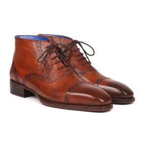 Paul Parkman 646BRW15 Men's Shoes Antique Brown Calf-Skin Leather Cap-Toe Ankle Boots(PM6256)