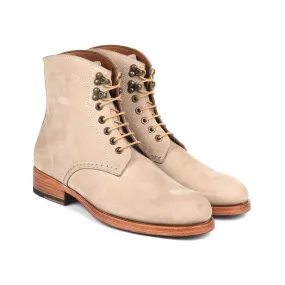 Paul Parkman 824BCJ66 Men's Shoes Beige Nubuck Leather Goodyear Welted Dress Derby Boots (PM6327)