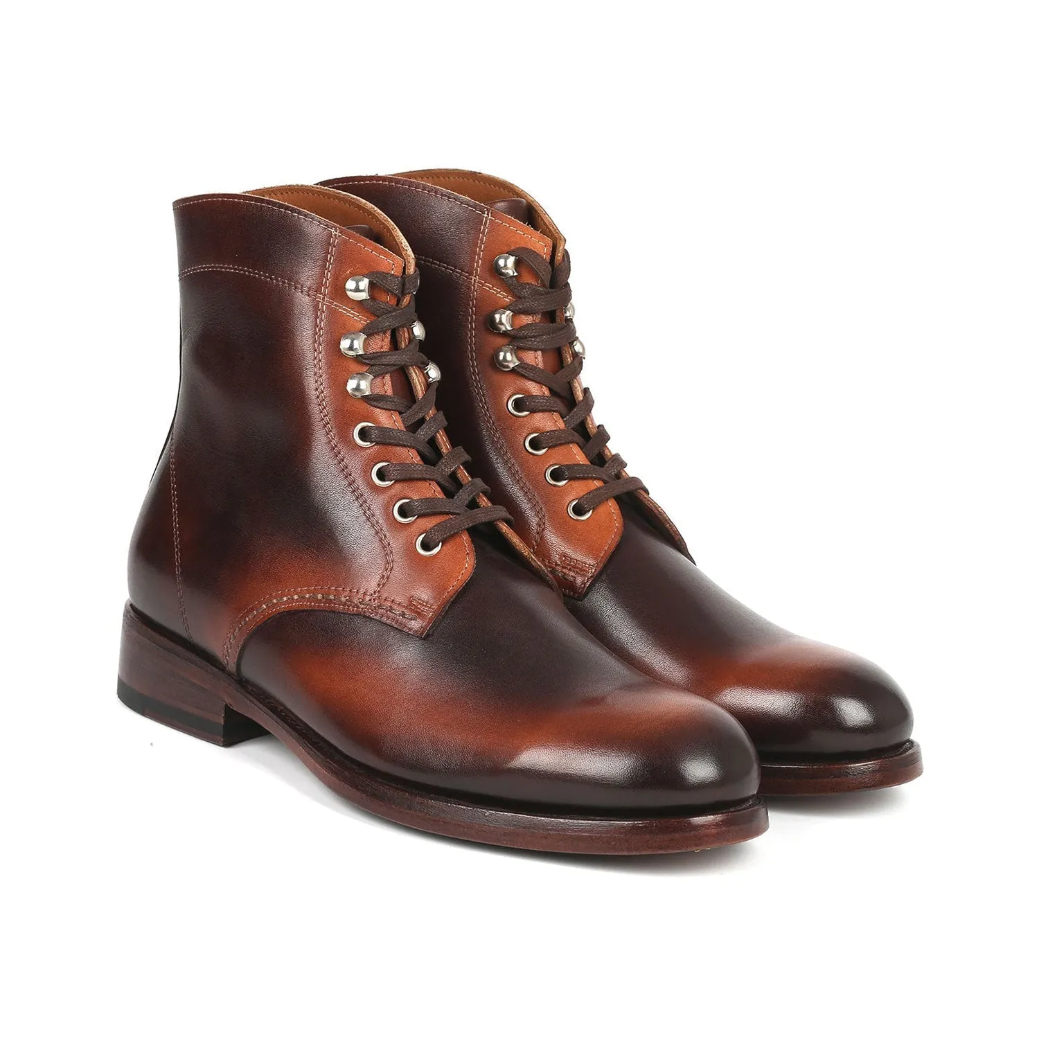 Paul Parkman 824BRW73 Men's Shoes Brown Burnished Calf-Skin Leather Derby Boots (PM6334)