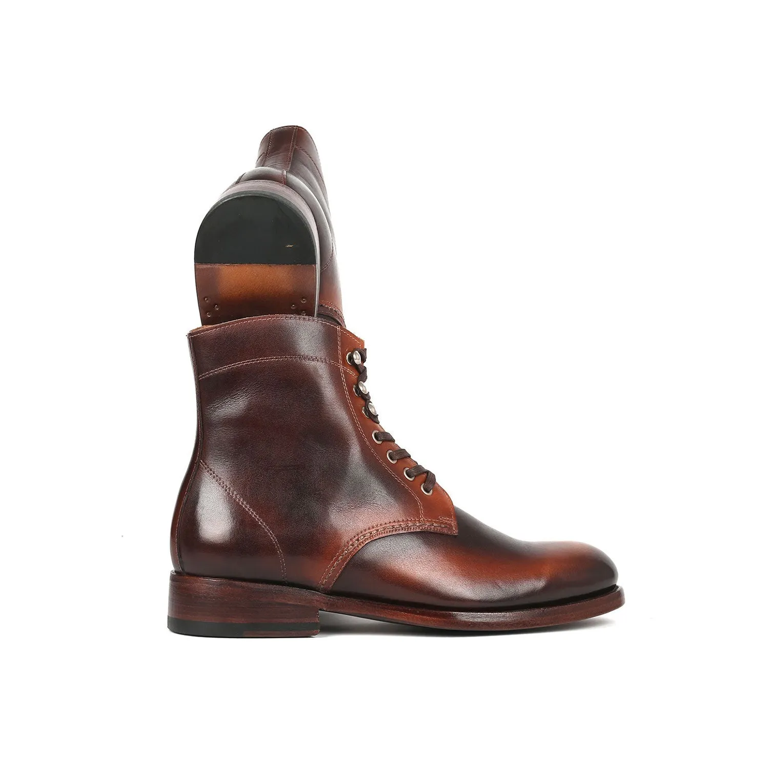 Paul Parkman 824BRW73 Men's Shoes Brown Burnished Calf-Skin Leather Derby Boots (PM6334)