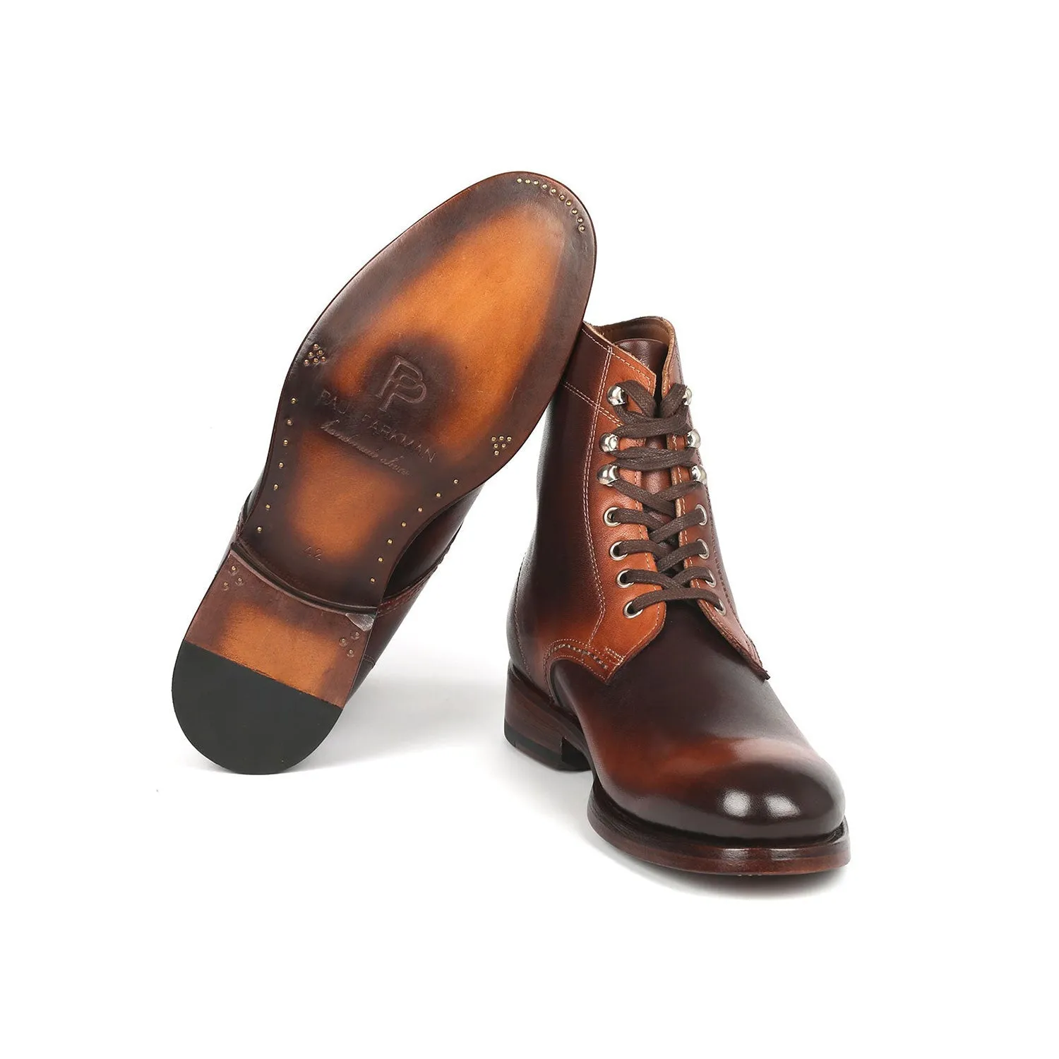 Paul Parkman 824BRW73 Men's Shoes Brown Burnished Calf-Skin Leather Derby Boots (PM6334)