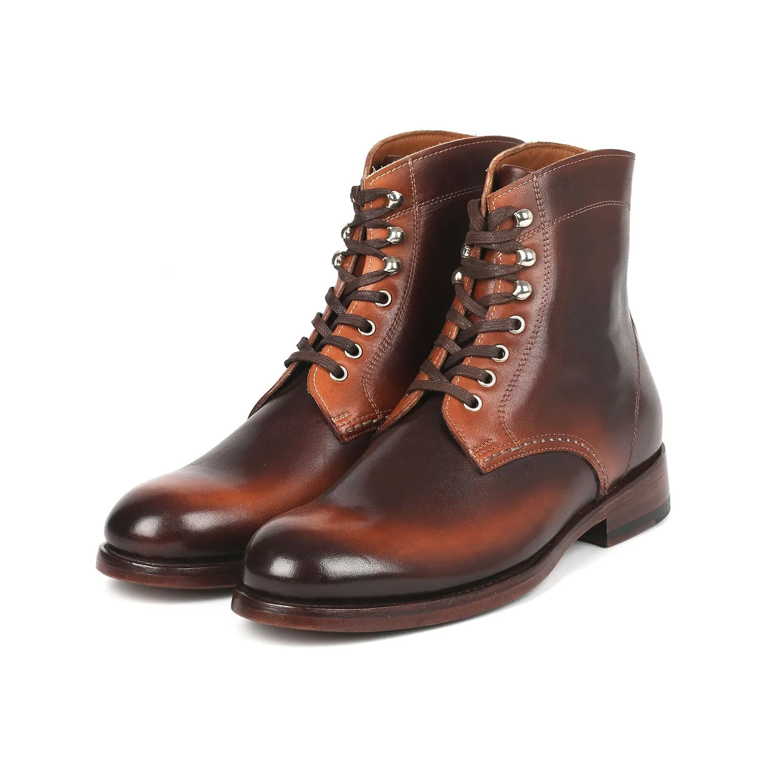 Paul Parkman 824BRW73 Men's Shoes Brown Burnished Calf-Skin Leather Derby Boots (PM6334)