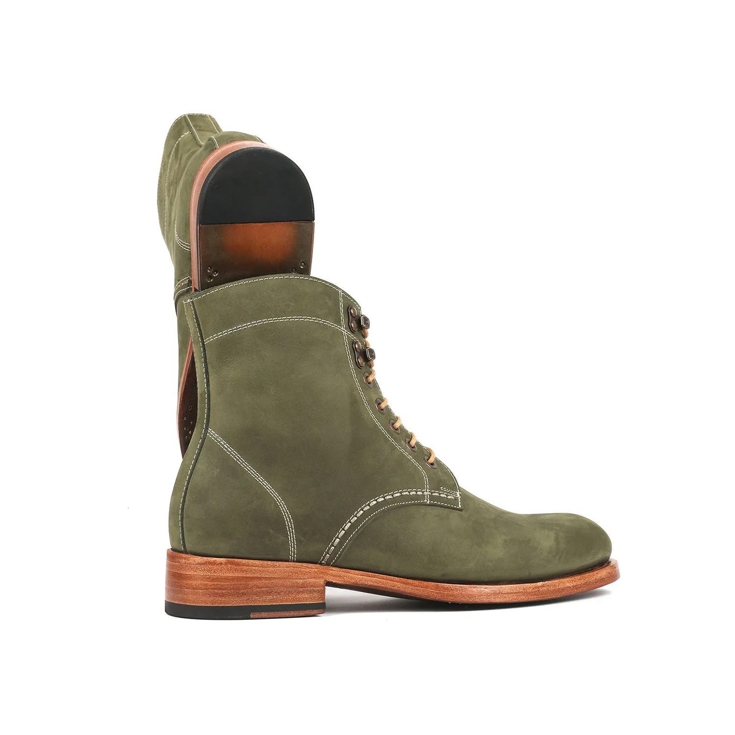 Paul Parkman 824NGR33 Men's Shoes Green Nubuck Leather Goodyear Welted Dress Derby Boots (PM6342)