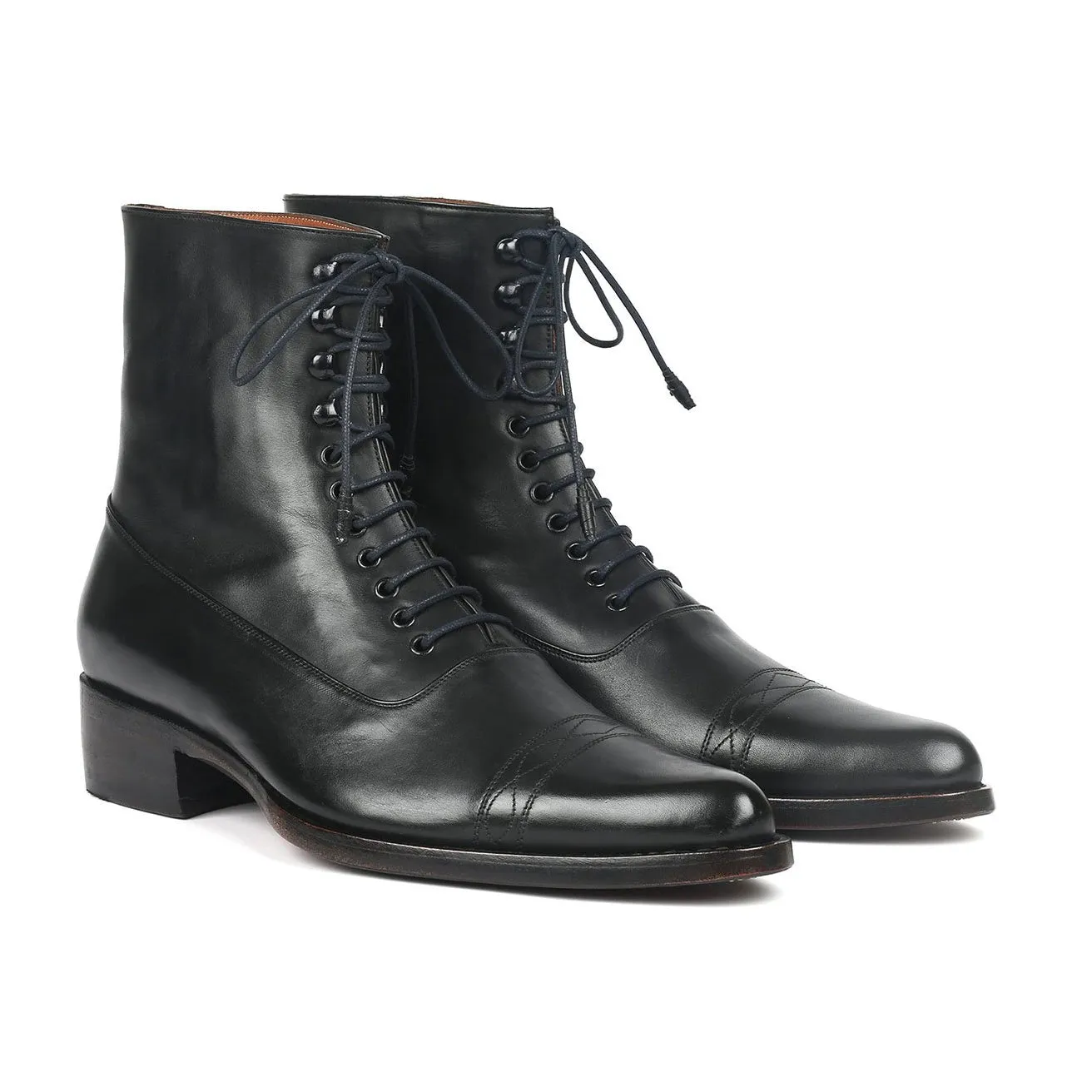 Paul Parkman CW477-BLK Men's Shoes Black Calf-Skin Leather Goodyear Welted Boots (PM6269)