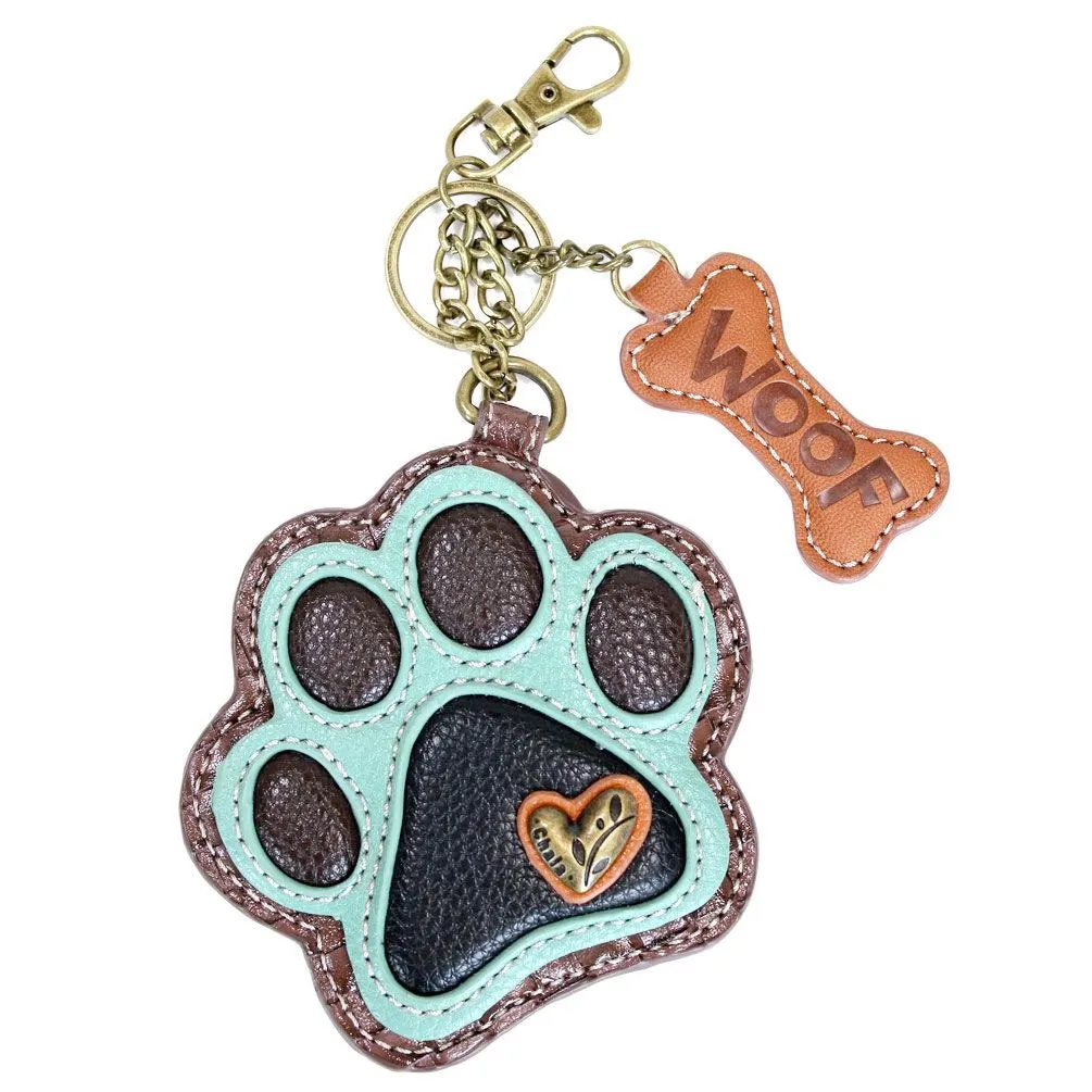 Paw Print Coin Purse and Key Chain in Teal