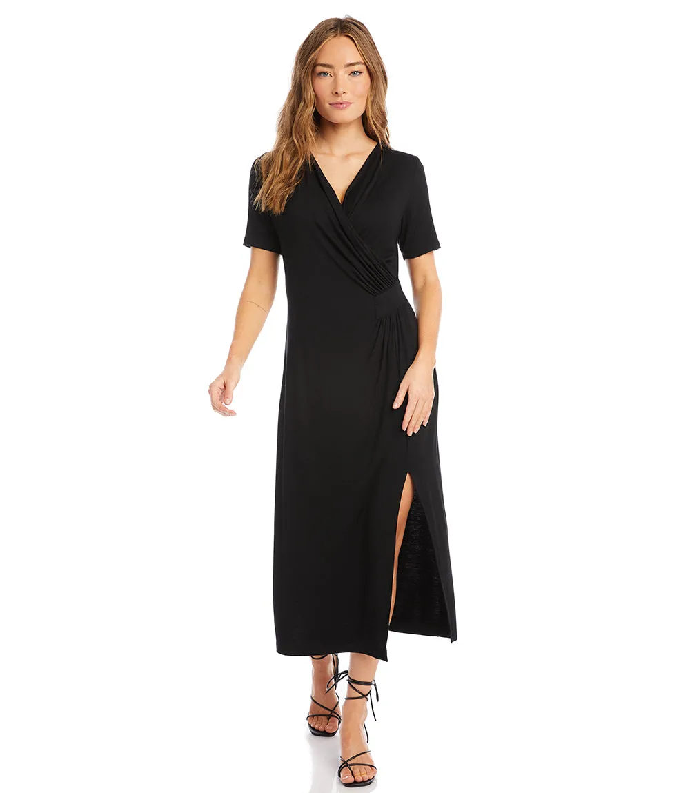 Petite Size Faux Wrap Midi Dress