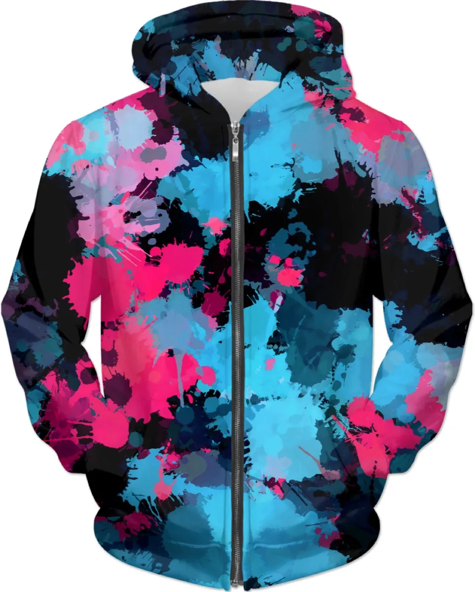 Pink and Blue Paint Splatter Hoodie