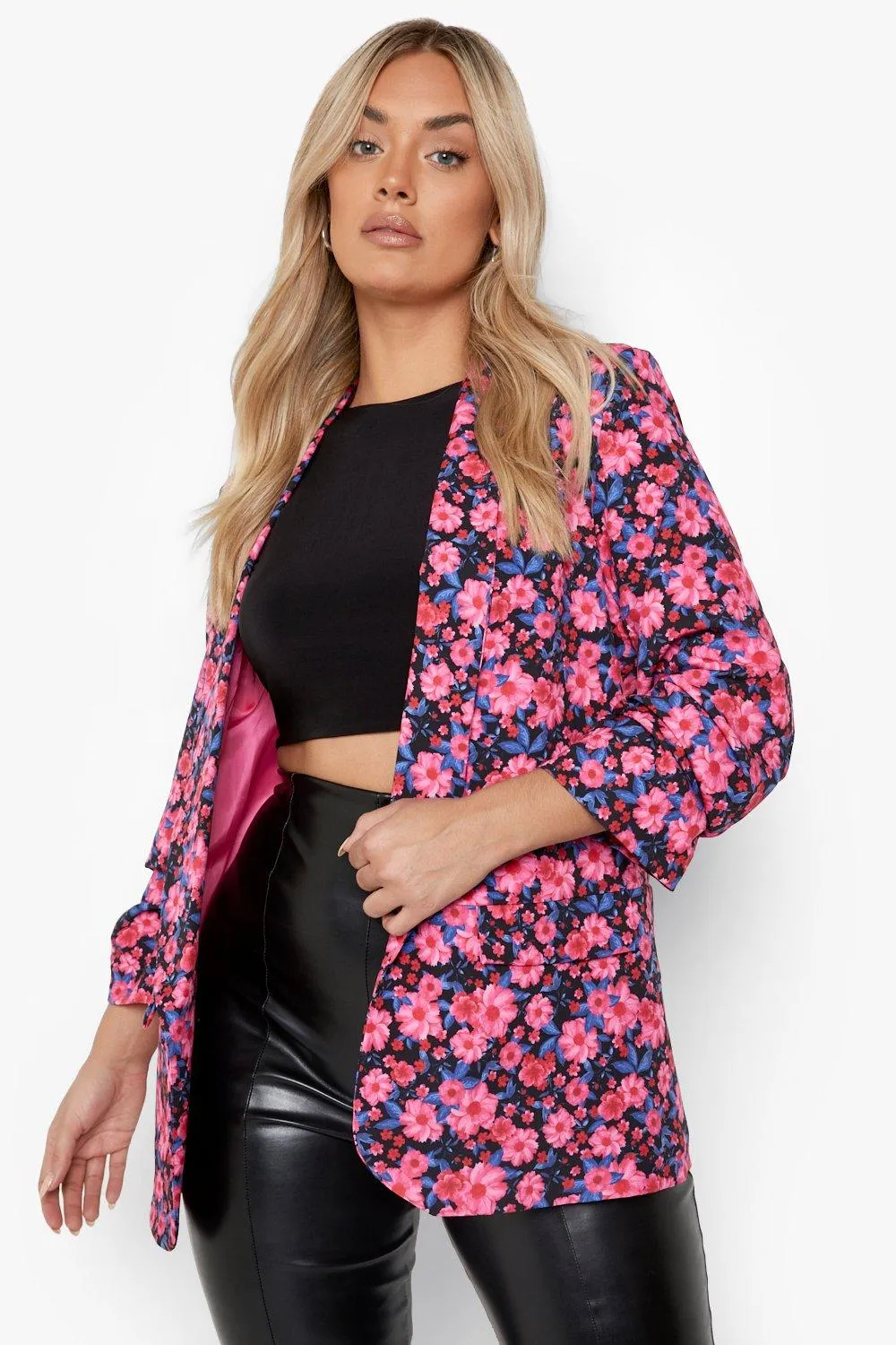 Plus Bright Floral Oversized Blazer