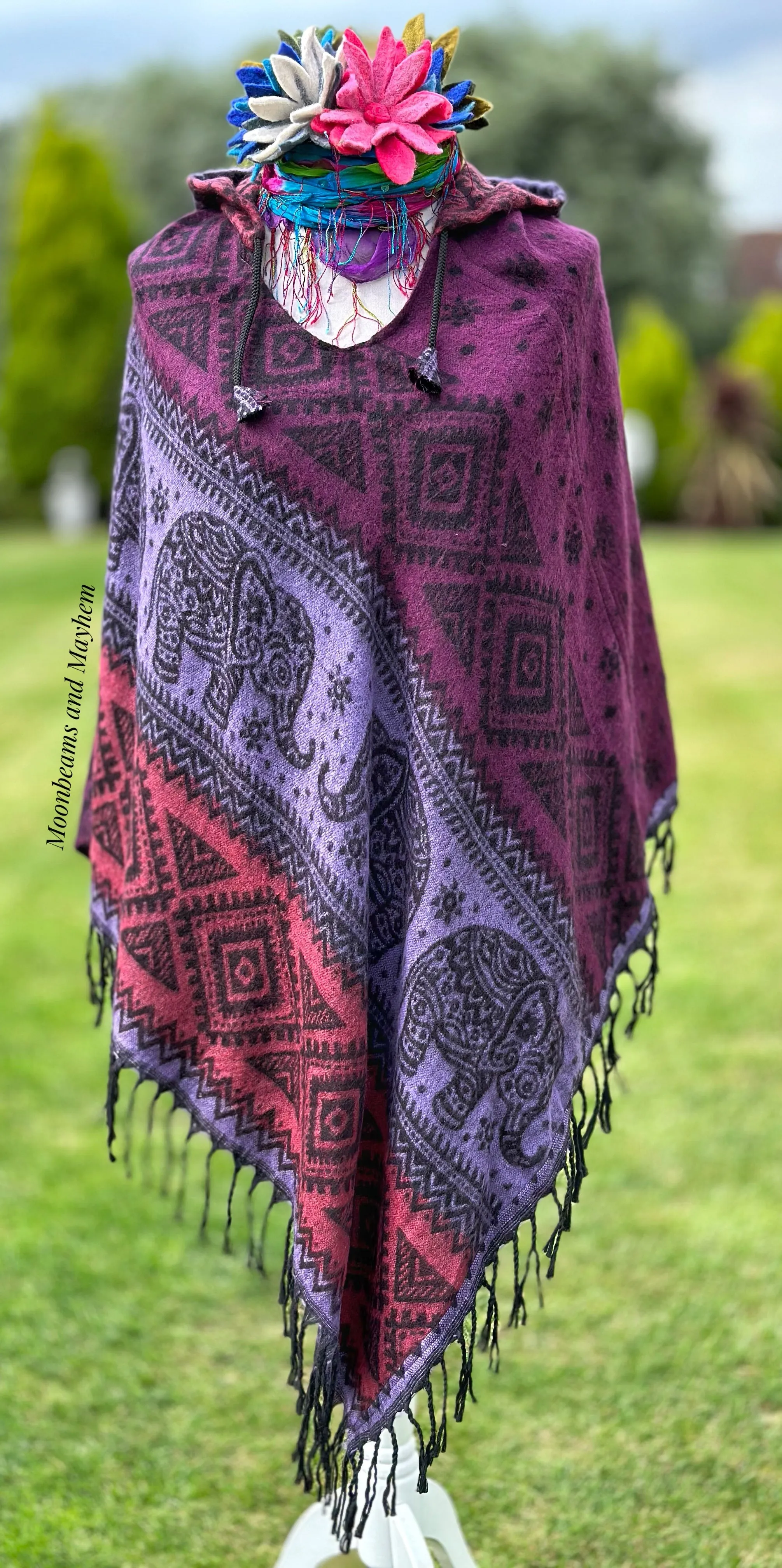 PURPLE INDIAN ELEPHANT PONCHO