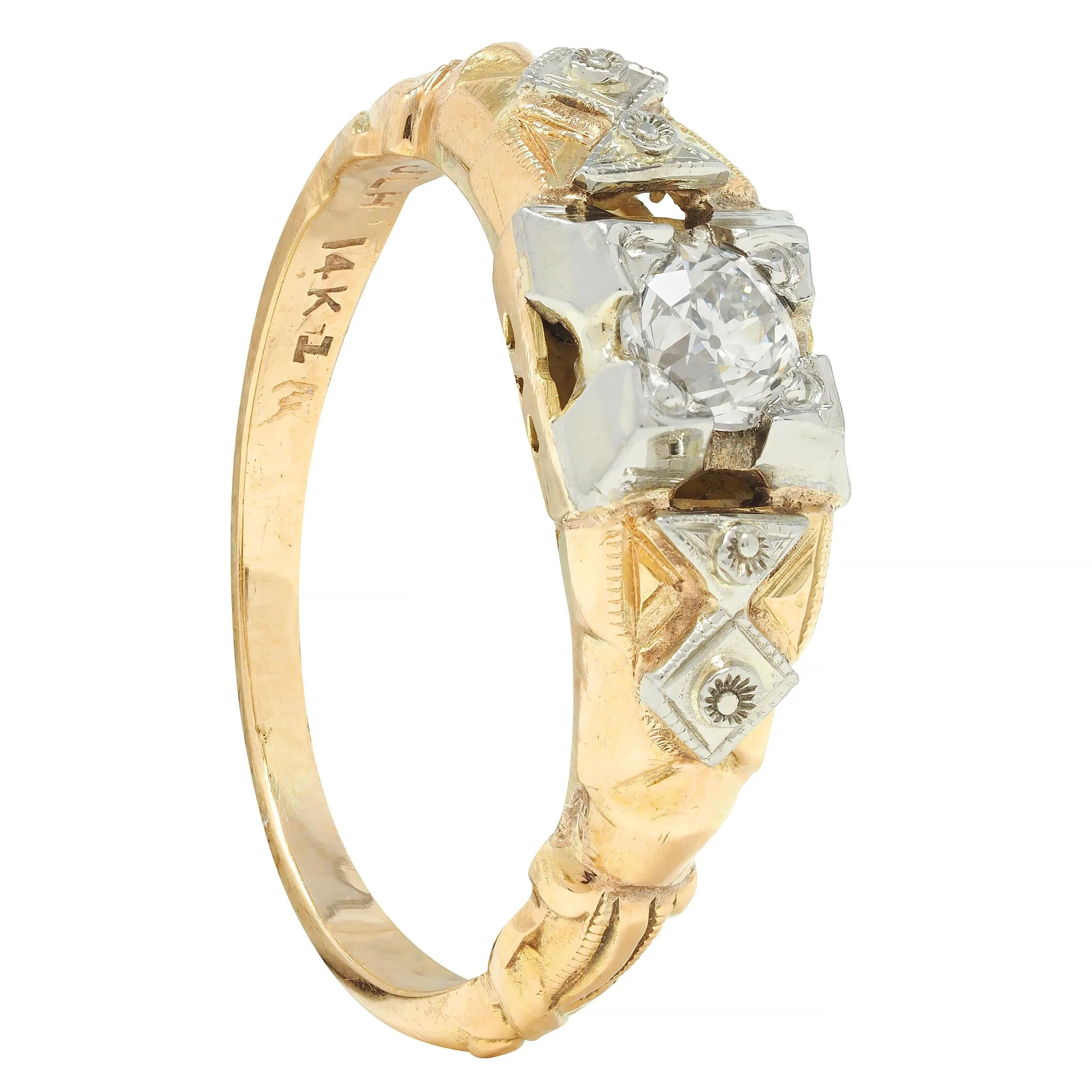 Retro 0.23 CTW Old European Cut Diamond 14 Karat Two-Tone Gold Engagement Ring