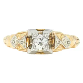 Retro 0.23 CTW Old European Cut Diamond 14 Karat Two-Tone Gold Engagement Ring