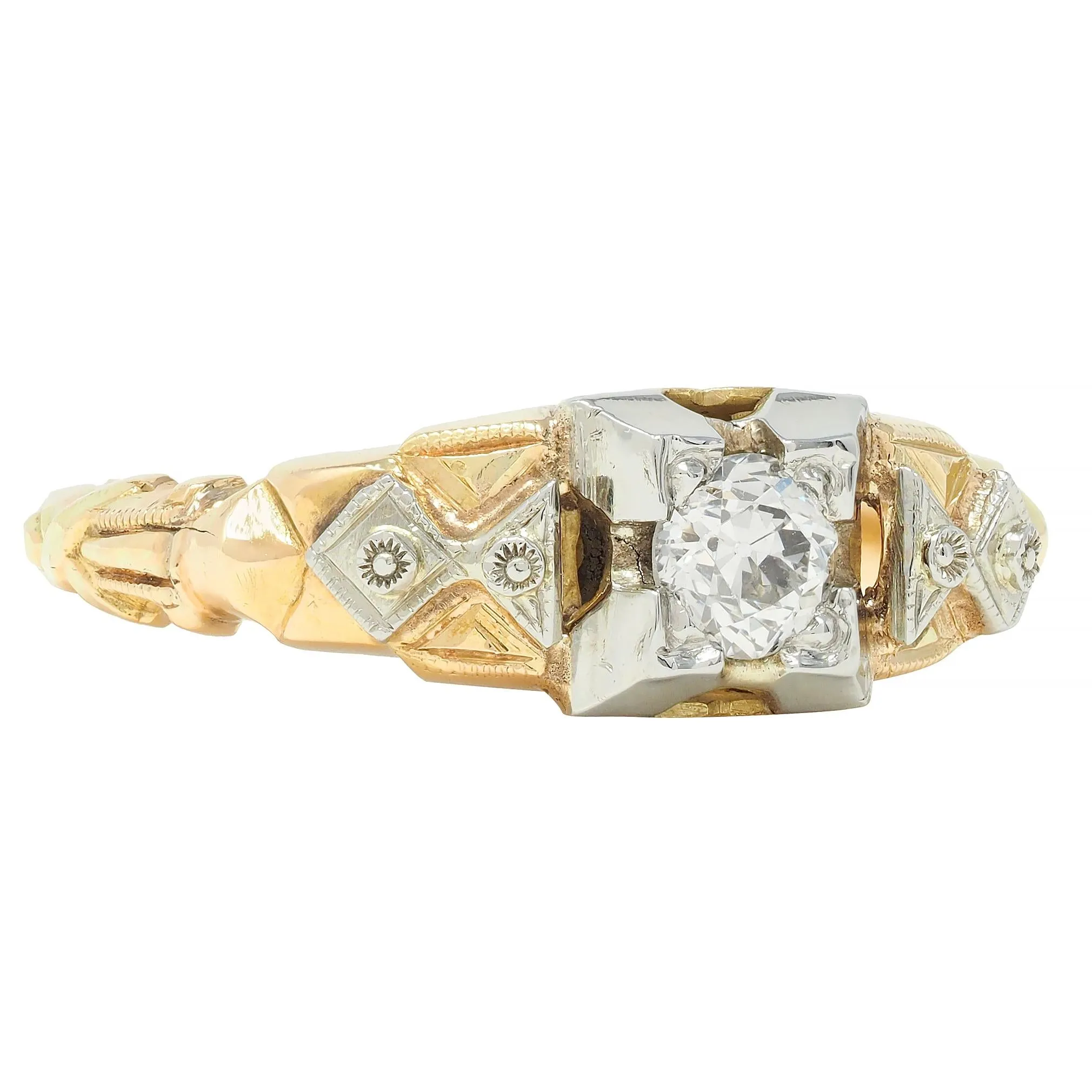 Retro 0.23 CTW Old European Cut Diamond 14 Karat Two-Tone Gold Engagement Ring