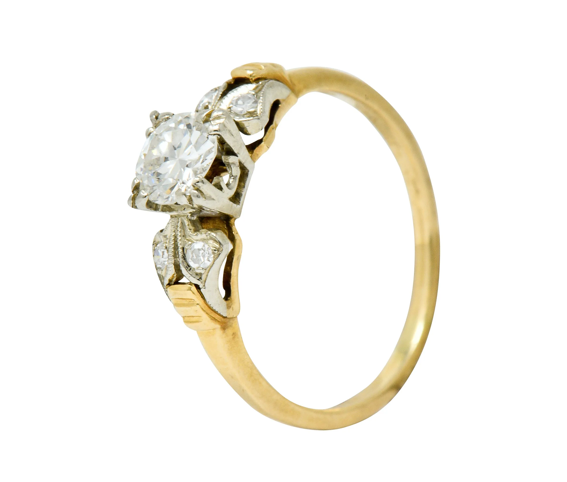 Retro 0.51 CTW Diamond 14 Karat Two-Tone Gold Engagement Ring