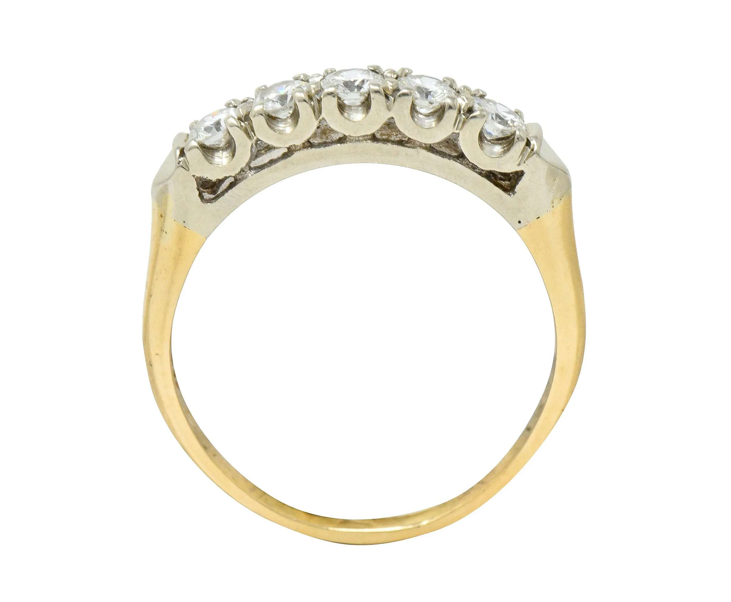 Retro 0.55 CTW Diamond 14 Karat Two-Tone Gold Fishtail Band Ring