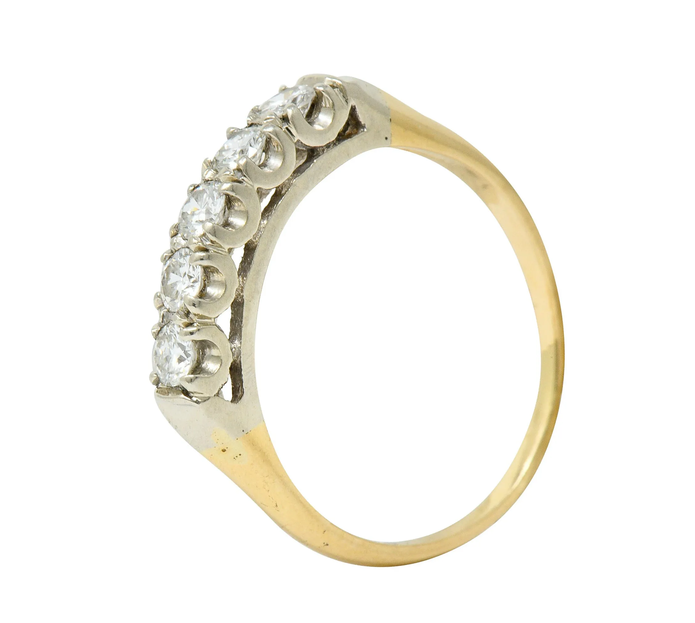 Retro 0.55 CTW Diamond 14 Karat Two-Tone Gold Fishtail Band Ring