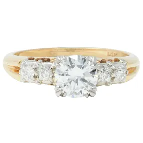 Retro 0.91 CTW Transitional Cut Diamond Five Stone Platinum 14 Karat Gold Vintage Engagement Ring