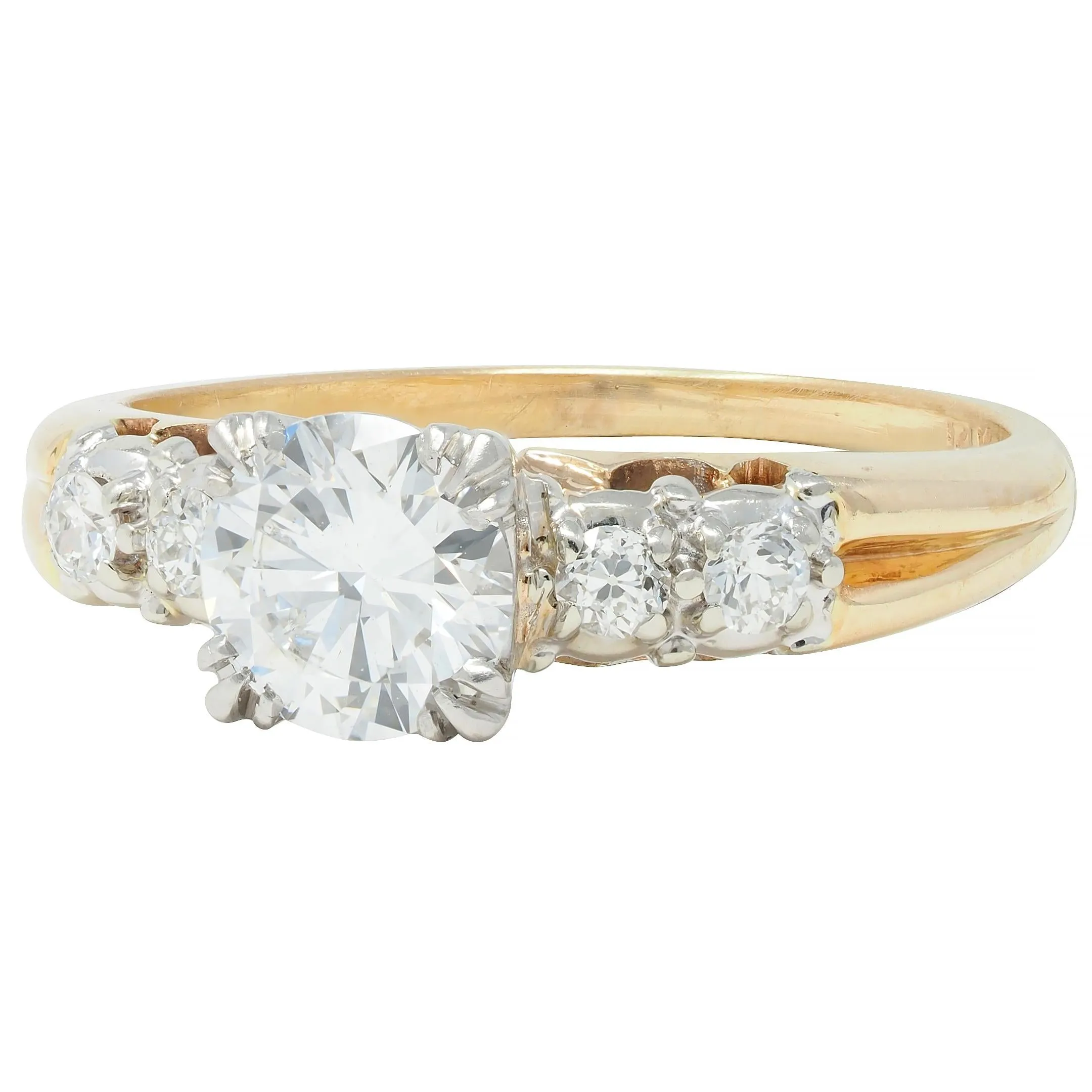 Retro 0.91 CTW Transitional Cut Diamond Five Stone Platinum 14 Karat Gold Vintage Engagement Ring