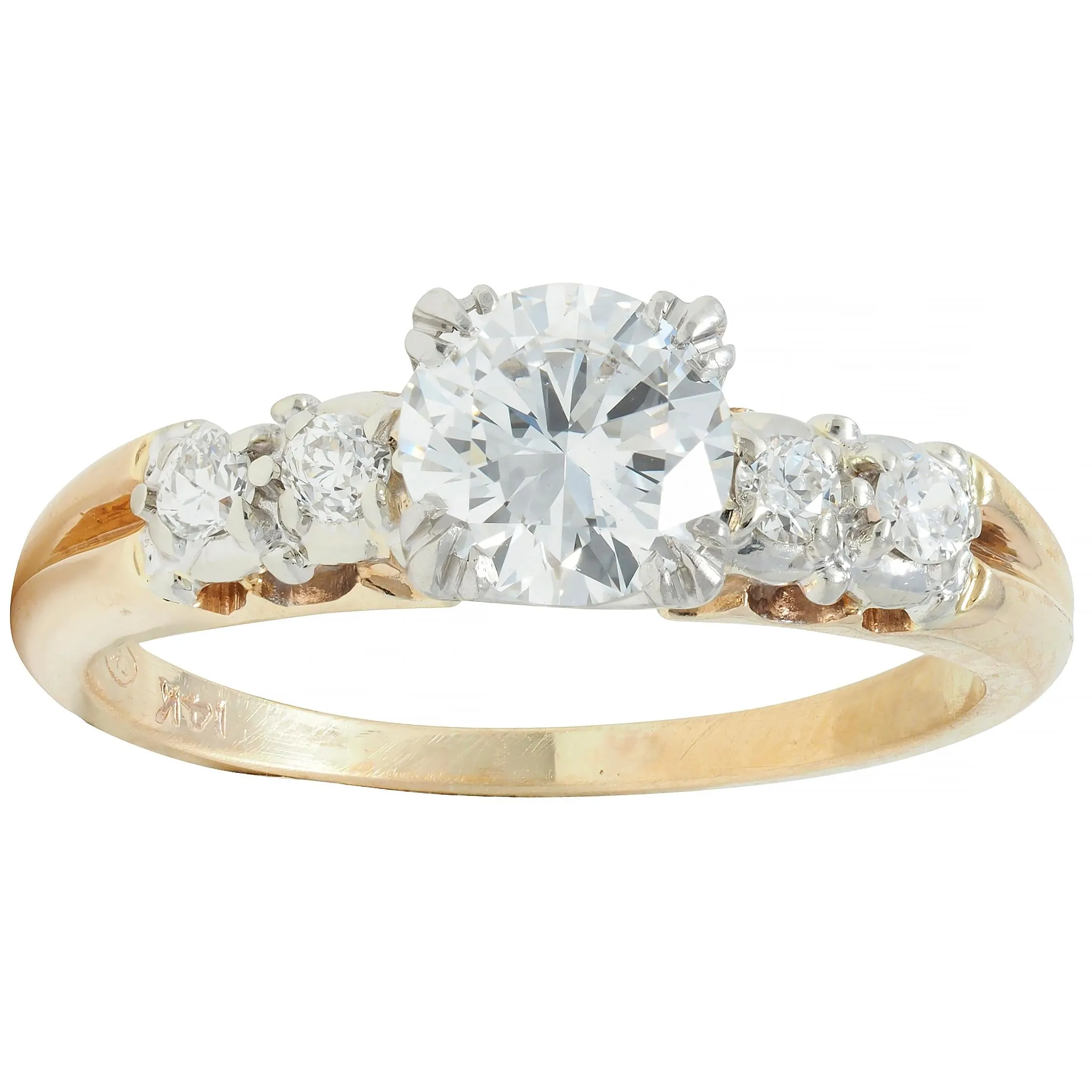 Retro 0.91 CTW Transitional Cut Diamond Five Stone Platinum 14 Karat Gold Vintage Engagement Ring