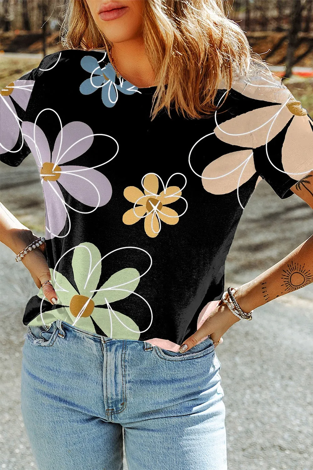 Retro Black Daisy Top