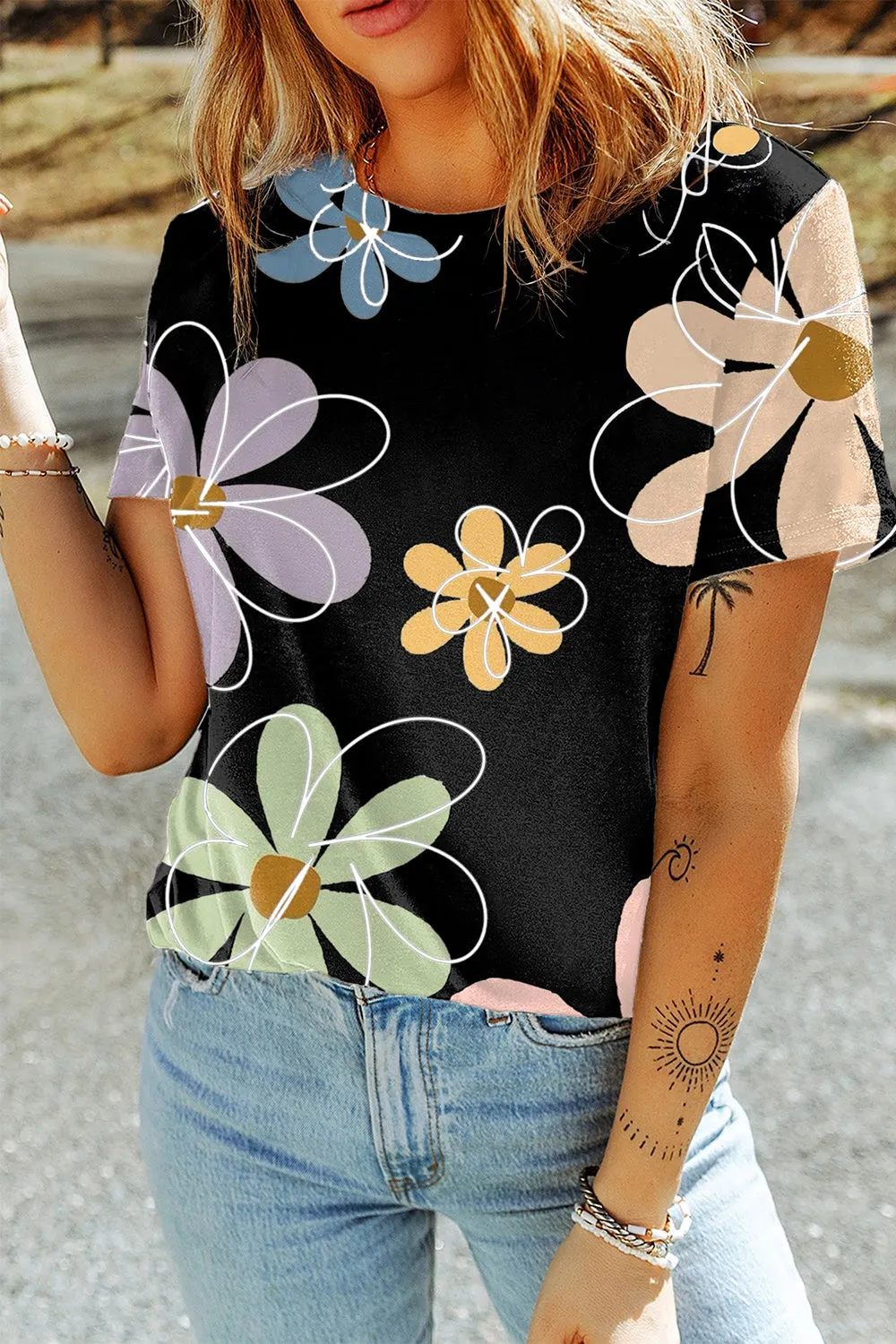 Retro Black Daisy Top