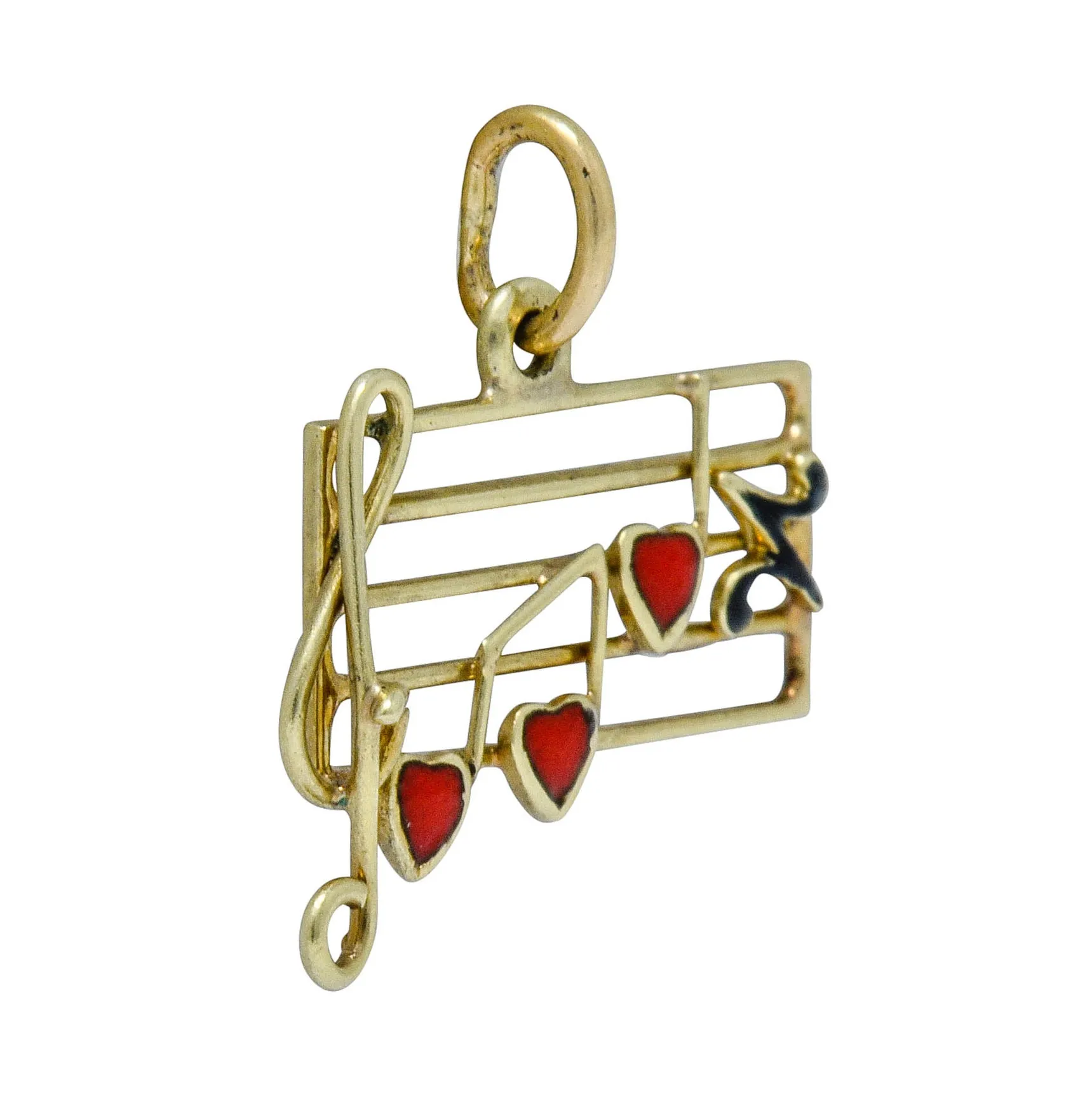 Retro Enamel 14 Karat Gold Music Note Charm